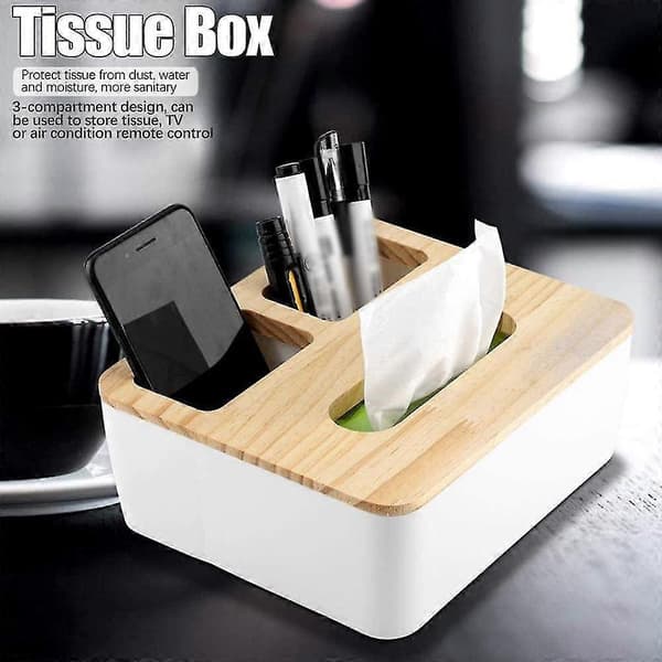 Tissueboks, rektangulær trelokk plast tissueboks servietter hjem bilholder oppbevaringsdekorasjon (22 x 19 x 0,9 cm)