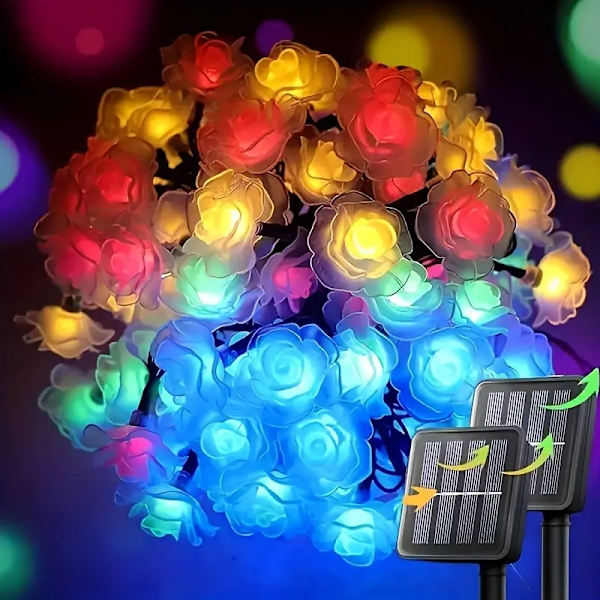 LED solcelledrevne rosebladslyssnor, hagedekorasjon