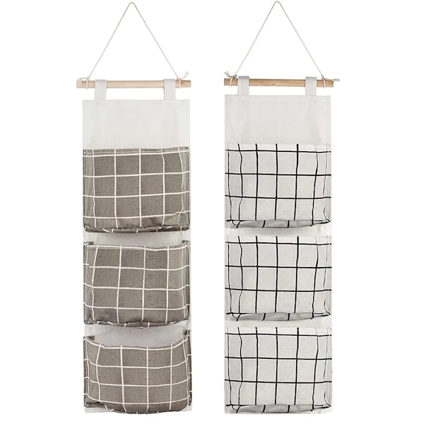 2-pack väggförvaringsväska, hängande förvaring, hängande förvaringsväska med 3 fickor, arrangör för väggorganisatör
