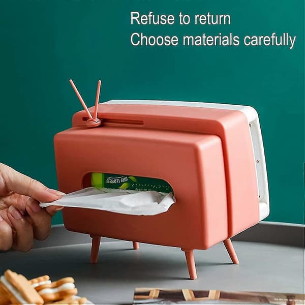 Retro TV Tissue Box Multifunksjonell Oppbevaringsboks, Mobiltelefonholder, Rosa