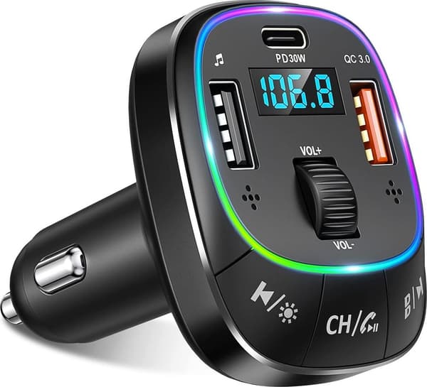 Bluetooth 5.0 FM-sender – PD30W QC3.0 hurtigopladning, dobbeltmikrofon, basforstærkning