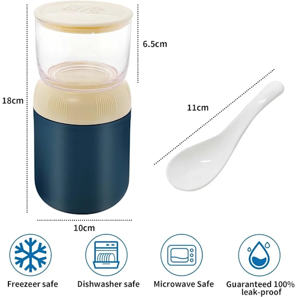 Müslikopp takeaway-mugg, 300+400ml lunchlåda, yoghurtkopp med sked, läckagesäker soppbehållare (grön)