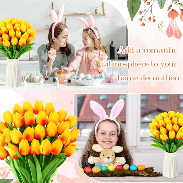 Pakke med 30 orange kunstige tulipan dekorative blomster