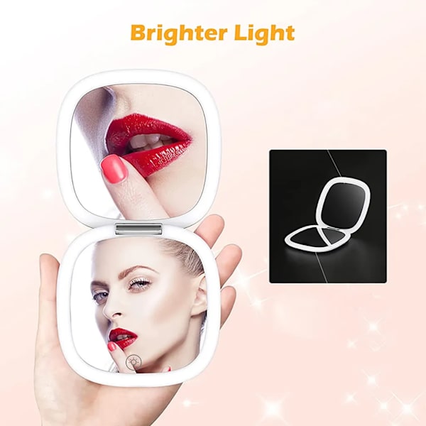 Fick spegel, kosmetisk spegel med 1X/3X förstoring, USB uppladdningsbar LED hand spegel resespegel med dimbar och 2-sidig LED-lampa, rosa