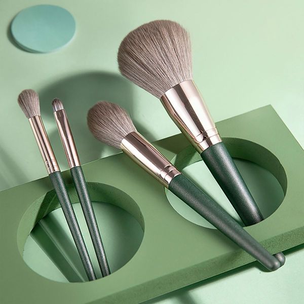 Sæt med 14 makeup-børster, grøn, makeup-værktøjer