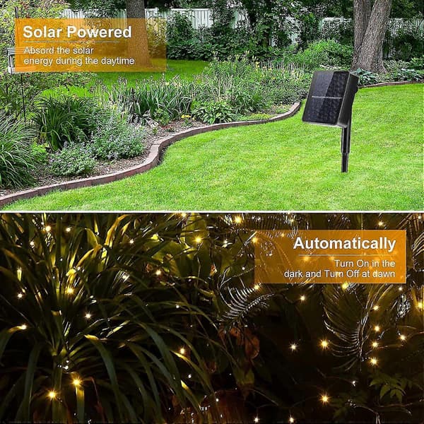 Utendørs solcelle lyslenke, 11 meter, 100 LED, 8 moduser, vanntett kobbertråd fe lys