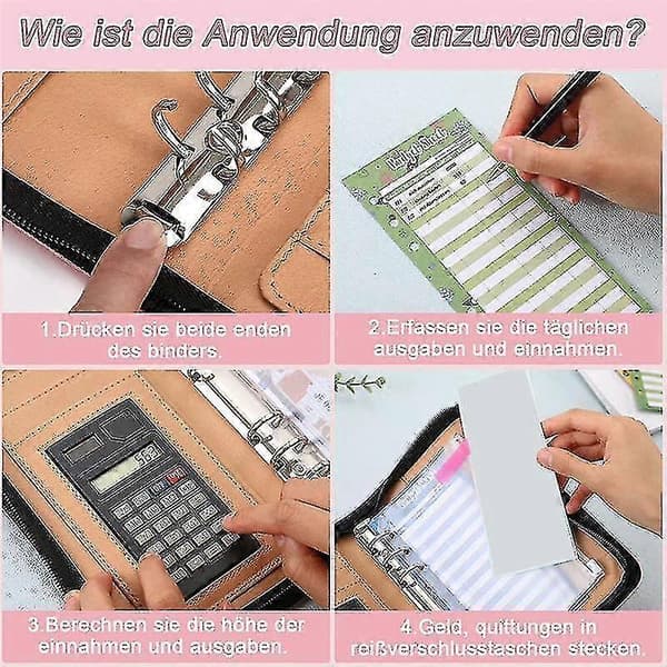 A6 Budget Planner med Lommeregner Lynlås Budgetmappe (Pink)