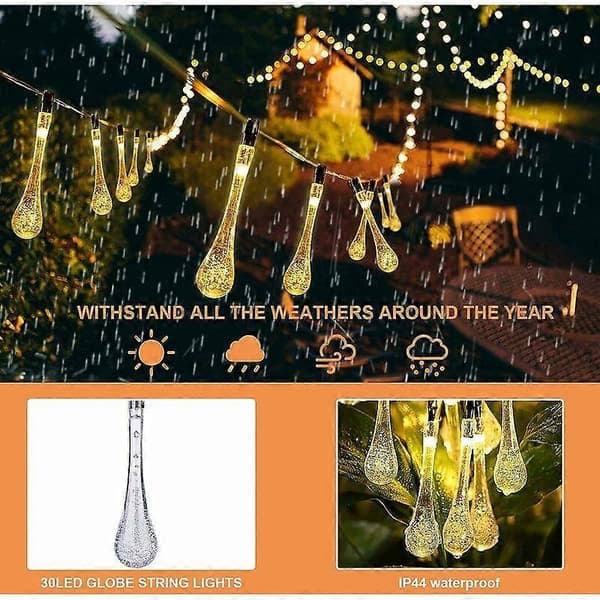30 LED Solarslingor, 6,5 m, Varmvitt, Utomhus Jul