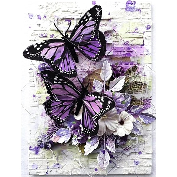 Adult Diamond Painting Kit DIY Round Full Diamond Butterfly Flower Diamond Art Adult 5D Diamond Painting Great for Home Leisure and Wall Decoration