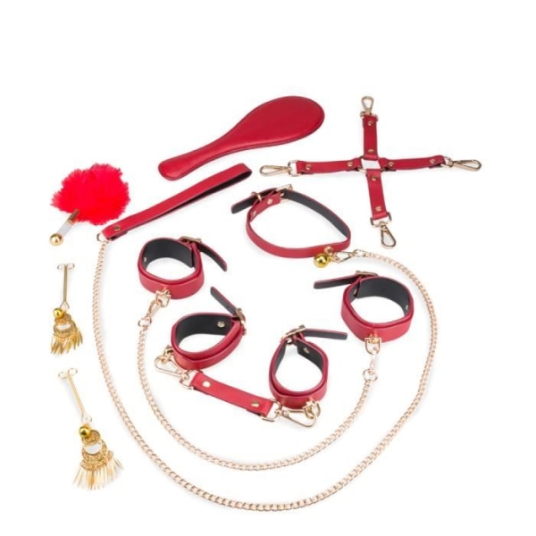 Elegant BDSM-låda 8 delar Röd - BDSM Kit - Lyxiga BDSM-tillbehör i högkvalitativt läderimitation Röd