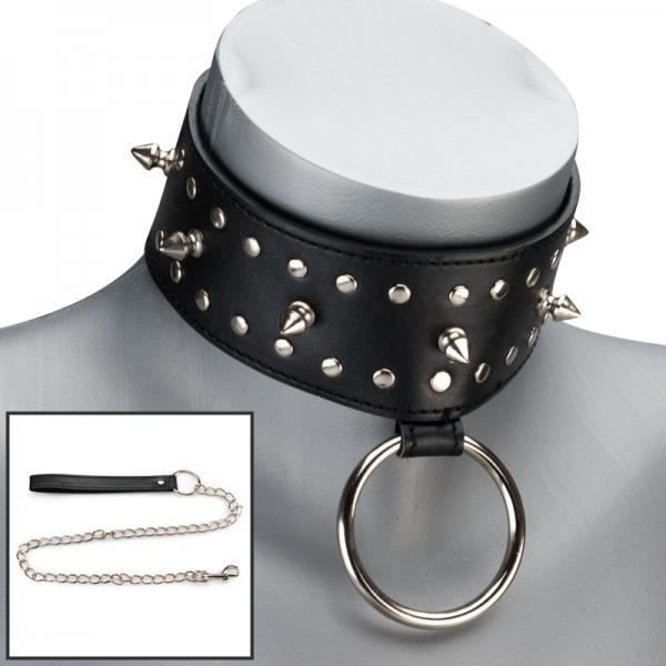 SM Spiked Collar Leash & Hänglås Icke-svart