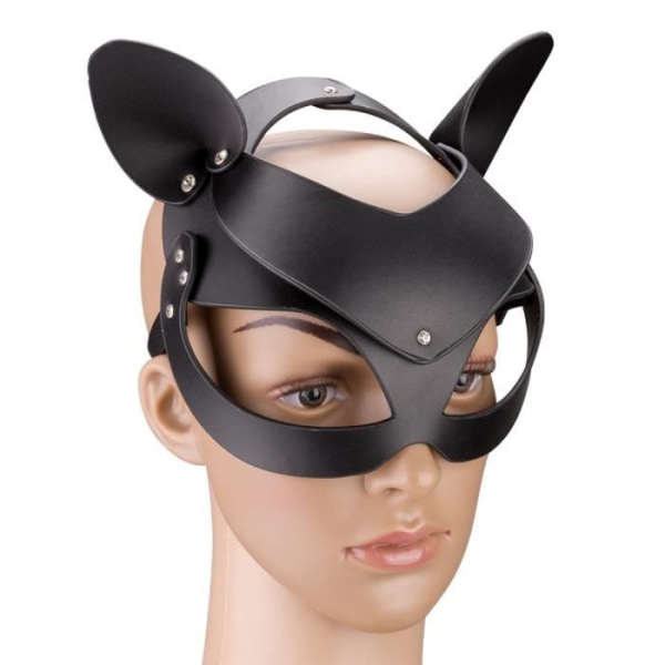 Kattmask i konstläder och strass Svart