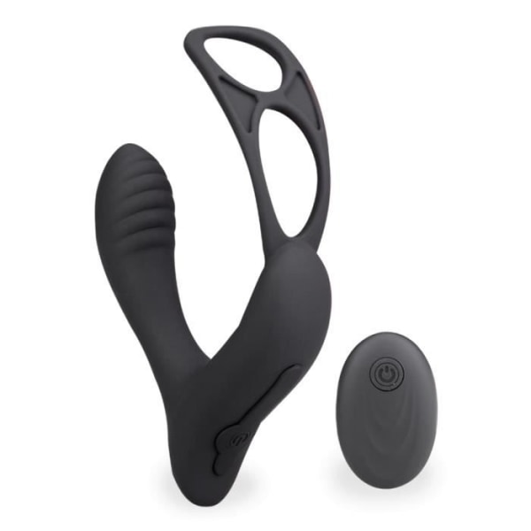Vibrator för män anal dildo Vibrerande prostatastimulator med dubbel cockring Pro P Black