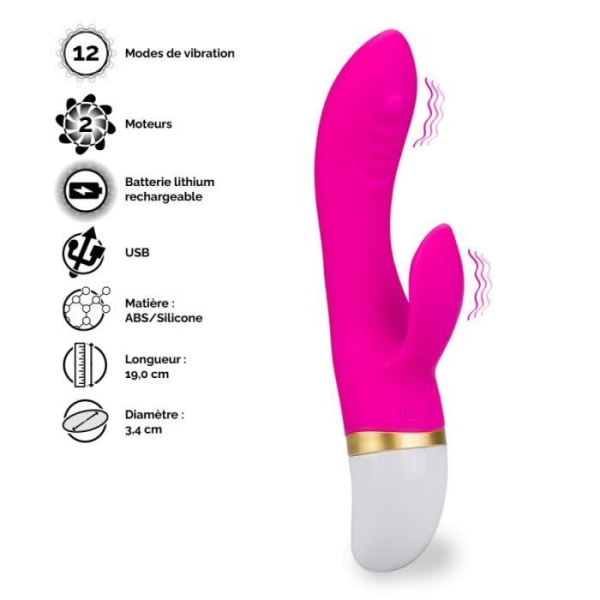 Malo Fushia rabbit vibrator - Silikon och ABS - Dubbel stimulering - 12 vibrationslägen Fuschia