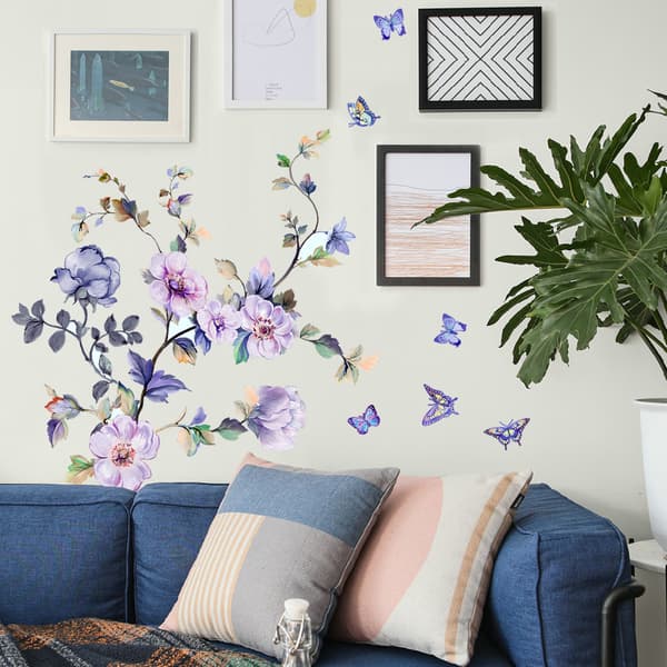 Removable Fresh Flower Wall Decals for Home Decor - Purple-FS-