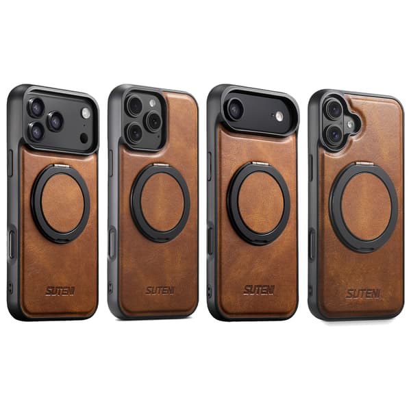 SUTENI Magnetisk Trådløs Ladeetui med 360° Roterende Ringstativ, Kunstskinn iPhone 15 Plus Blue