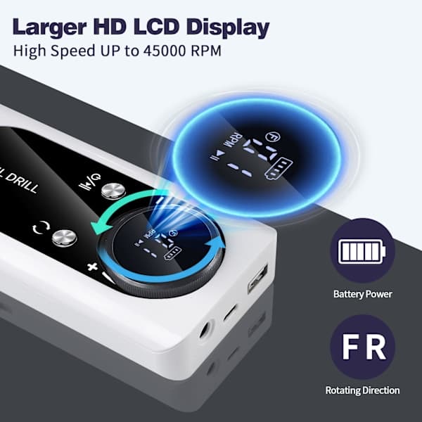 Fast and Efficient 45000 RPM Rechargeable Portable Electric Nail File White