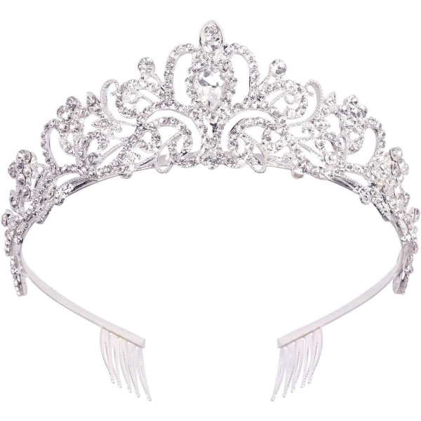 Silver Crystal Tiara Crown Pannband Princess Elegant Crown