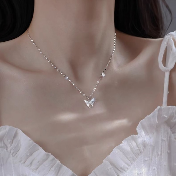 Halsband med fjärilshänge för dam, 1 smycke för kvinnor och flickor, silverhalsband dam 925