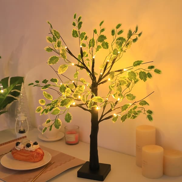 Birketræsbordlampe med USB, justerbare grene, plug-in Not provided 24 Lights Birch