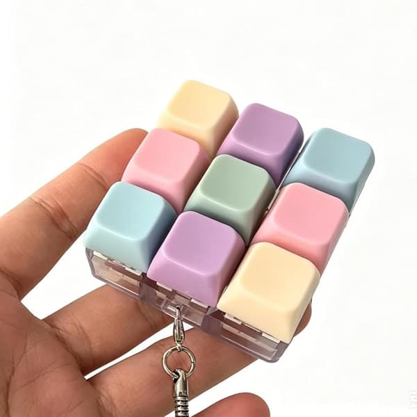 LED Keyboard Fidget Keychain 9 Buttons Anti-Stress Toy Sensory Click Keychain for Study Office and Relaxation