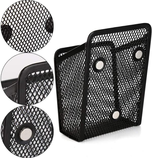 2 stk. magnetiske penholdere i net, magnetisk opbevaringskurv, sort-FS-