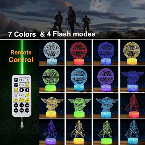 Star Night Light Wars 3D-lampe Star Wars-lampe 3 mønstre 3D-nattlampe gaver til barn gutter 7 farger bytter Star Wars-d-WELLNG Star Wars Combo-paket