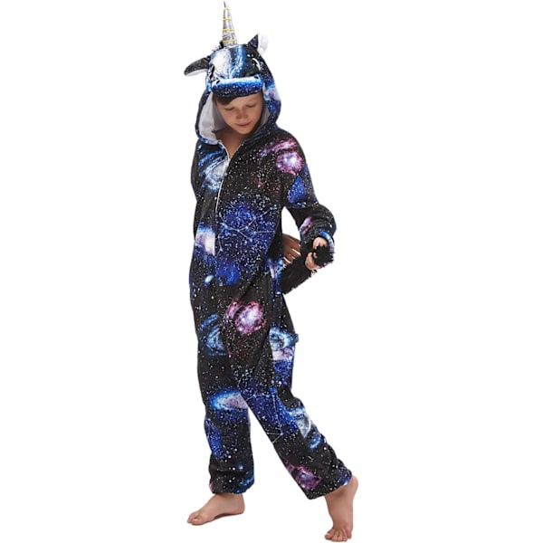 Barn unisex jumpsuit, 2023 kostymdjur onesie nattklänning pyjamas huvtröja cosplay kigurumi nattkläder jul halloween Blackunicorn Blackunicorn 130