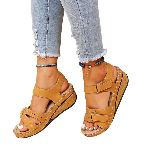 Women's Orthopedic Wedge Sandals Open Toe Ankle Strap, Brown 39 brown brown 39