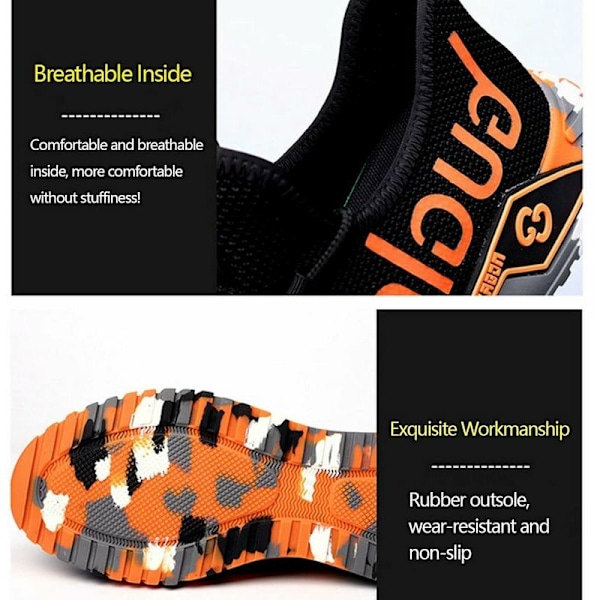 Sikkerhedssko til mænd Ståltå Sneakers Letvægtssko til kvinder Åndbare Industrisneakers Åndbare Mesh Sneakers, Orange 44