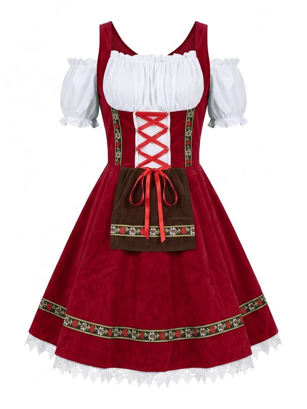 Dame Dirndl Kjole Oktoberfest Bayersk Kostume til Festival og Karneval M Red