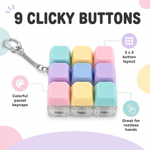 LED Keyboard Fidget Keychain 9 Buttons Anti-Stress Toy Sensory Click Keychain for Study Office and Relaxation