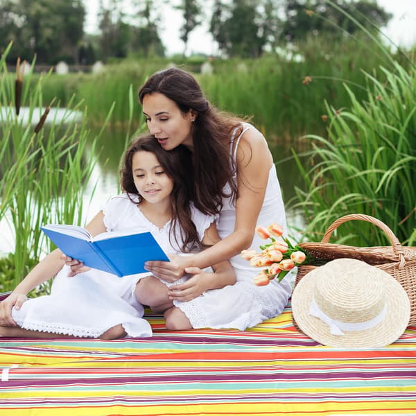 Waterproof Picnic Blanket 200 x 195 cm, Large Camping Blanket, Sandproof Beach Mat, Portable with Handle