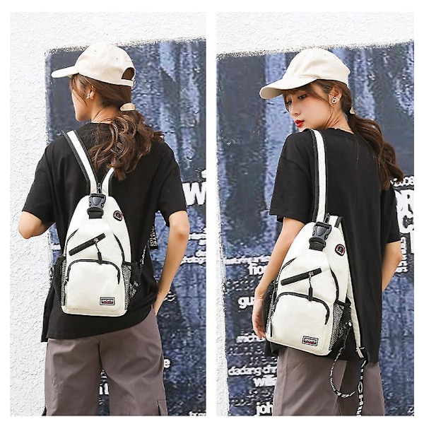 Mini Ryggsäck för Dam Liten Bröstväska Sling Messenger Väskor Kvinnors Sportväska Reseryggsäck Crossbody Väska Flickryggsäck VIT-FS1-