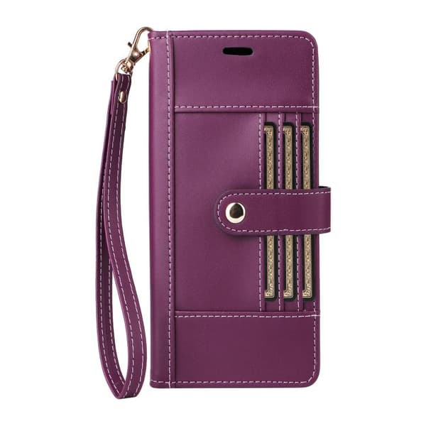 iPhone 17 Pro Max Lædercover med seks kortlommer og rem Purpur