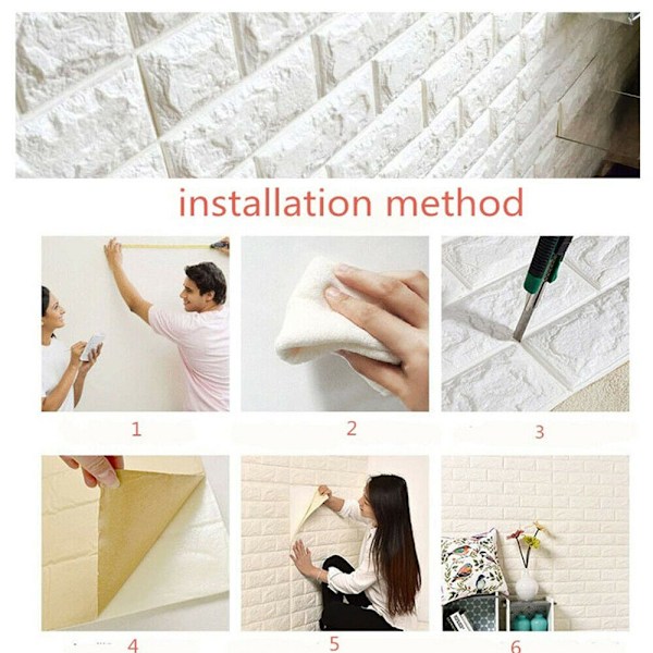 10-pakning 3D Teglstein Veggdekor Selvklebende Tapet hvit white 10PCS