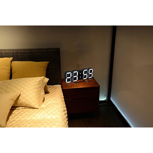 3D Digital Väckarklocka LED Väggklocka med 3 Justerbara Ljusstyrkor