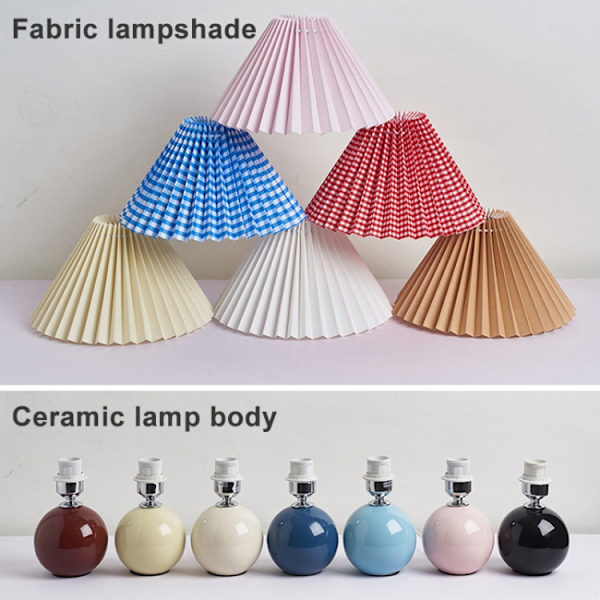 Plisseret lampeskærm hyggelig senglampe moderne keramisk skrivebordslampe 220V (benhvid krop + hvid skærm)