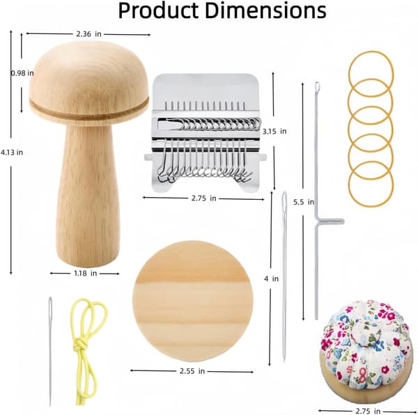 Complete Darning Loom With 14 Hooks, Premium Darning Mushroom, Full Darning Kit For Repairing Socks, Sweaters, Jeans, Includes 50 Colors Thread, Needles