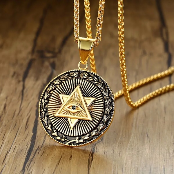 Antik Herrehalskæde Trekant Forsynets Øje Illuminati Pyramide Allseende Øje Rustfrit Stål Vedhæng Punk Smykker-FS2-