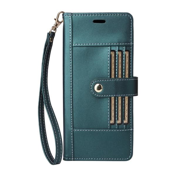 iPhone 17 Pro Max Leather Case with Six Card Slots and Strap Grön