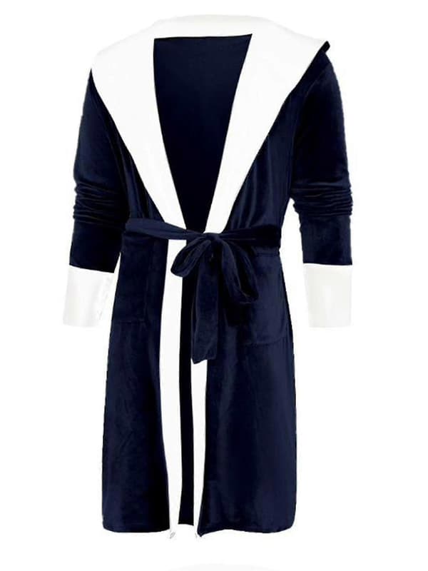 Women's Sherpa Fleece Bathrobe Soft Hooded Robe Fluffy Terry Bathrobe Navy Navy M