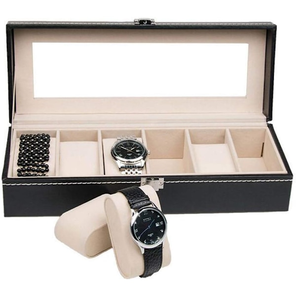 Klockbox Svart Läder Mode Klockbox Displayfodral Klocka