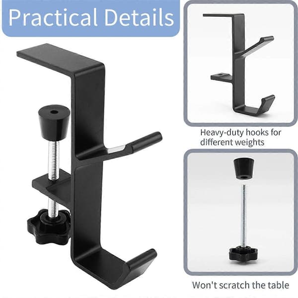 2 Pcs. Desk Mounted Bag Holder Hook Clamp-on Backpack Hanger Portable Desk Headphone Holder for T