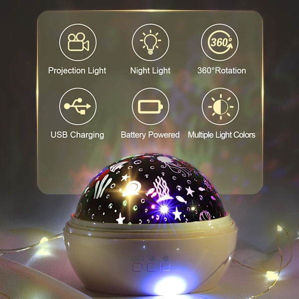 Stjerne Himmellys Projektor Natlampe Barn - 360° Rotation / USB