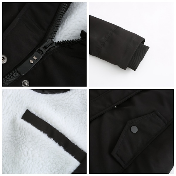 Varm vinterjacka med Sherpafoder för damer, tung parkas med huva Black-FS1- Black M