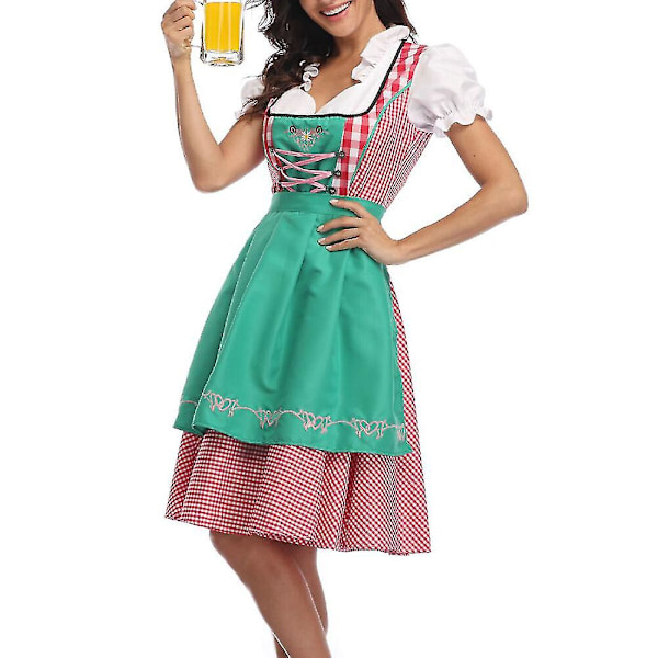Naisten Oktoberfest-asu Aikuisten Dirndl Saksalainen Perinteinen Baijerilainen Olut Karnevaali Fraulein Cosplay Piikatytön Mekko - Vihreä Green L