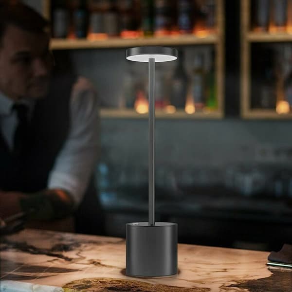 (Sort) Trådløs bordlampe, USB genopladelig metal LED Mach 6000-FS-