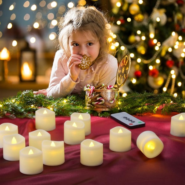 12 stk LED-telys med fjernbetjening og timer til festdekoration varmelys med timer värmeljus med timer Parent