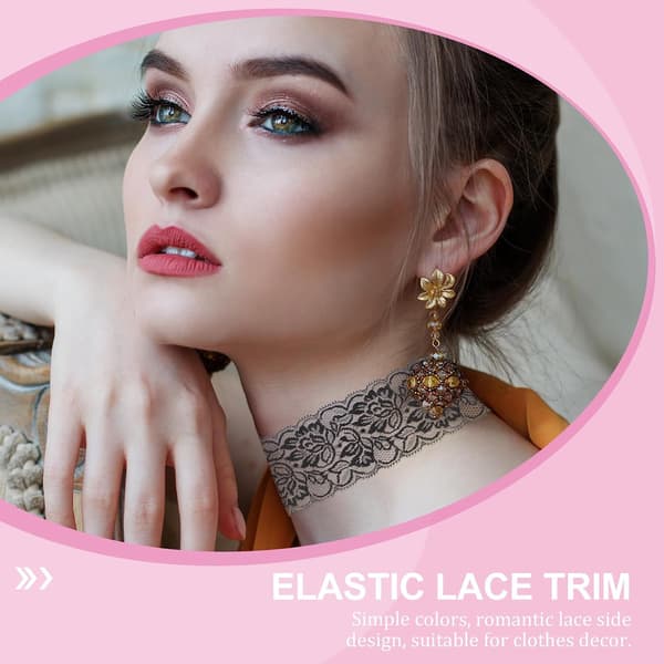 Sort elastisk blondekantbånd med romantisk blondesidedesign, tøjtilbehør i nylongarn